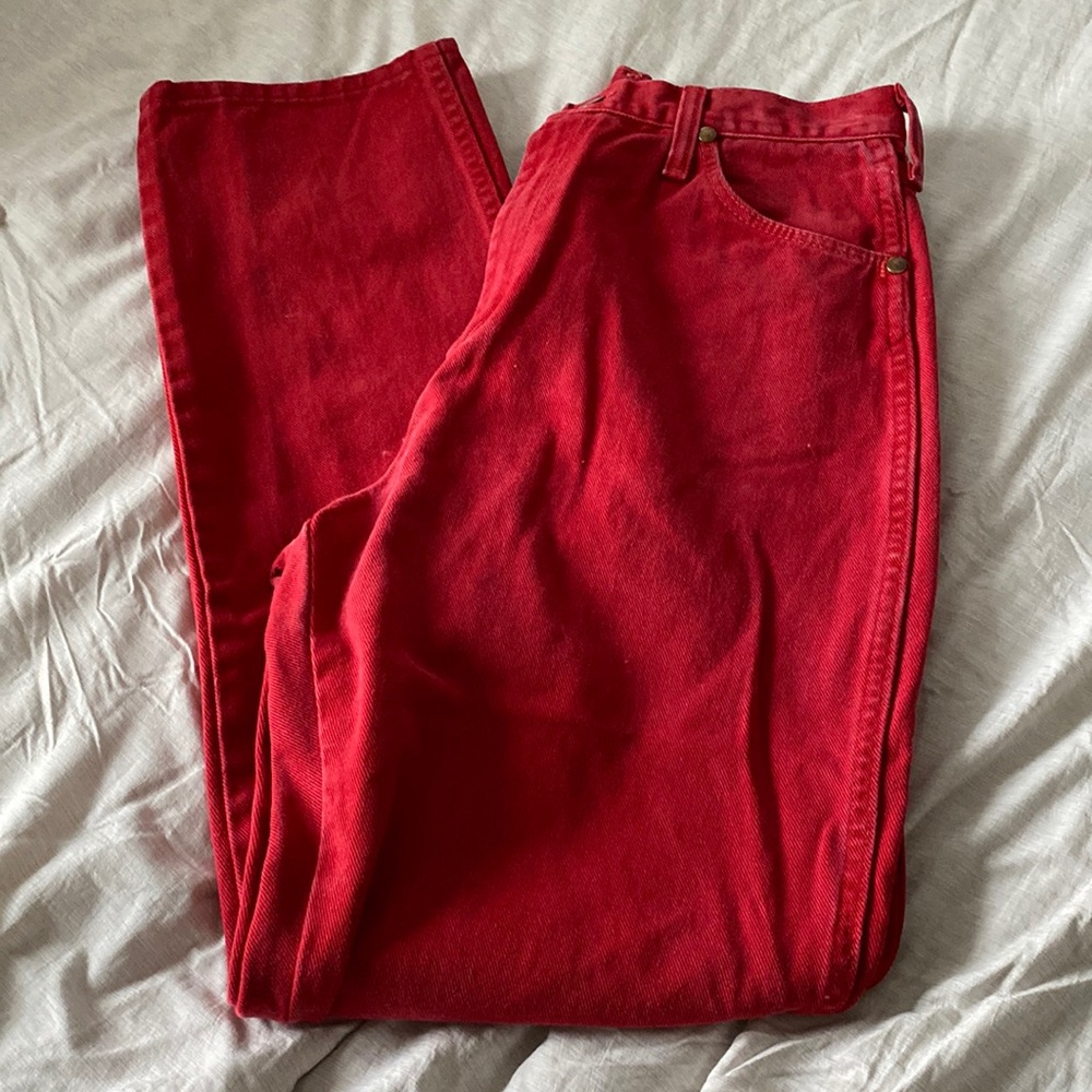 Red High Waist Wrangler Jeans